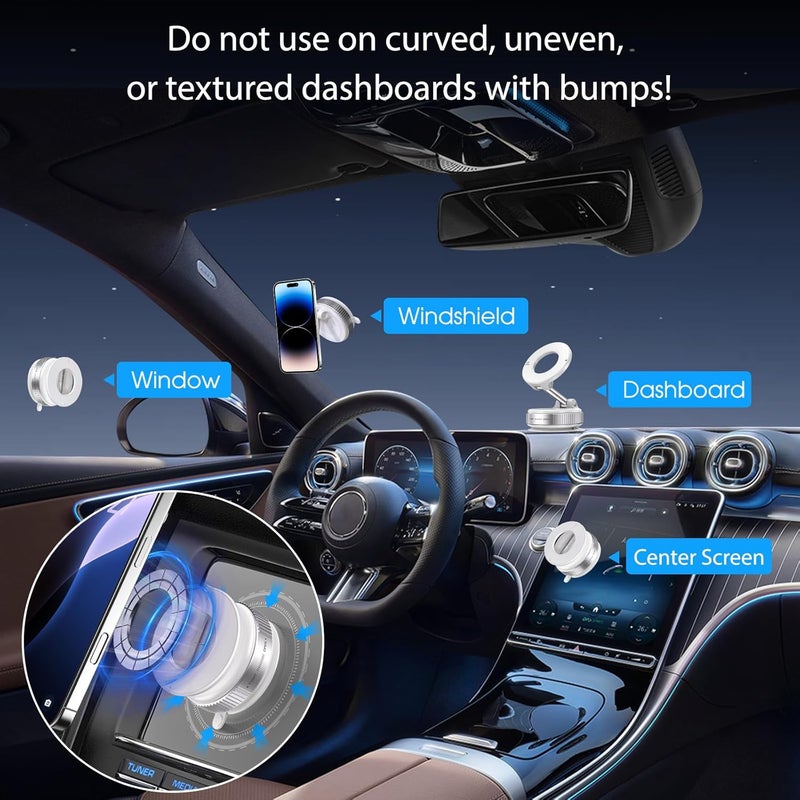 Jikasho Vacuum Magnetic Suction Phone Holder, Foldable and Retractable Hands-Free Suction Cup Phone Mount for Car/Gym/Mirror/Smooth Surface, Compatible with iPhone Android and All Smartphones (White) - Image 2
